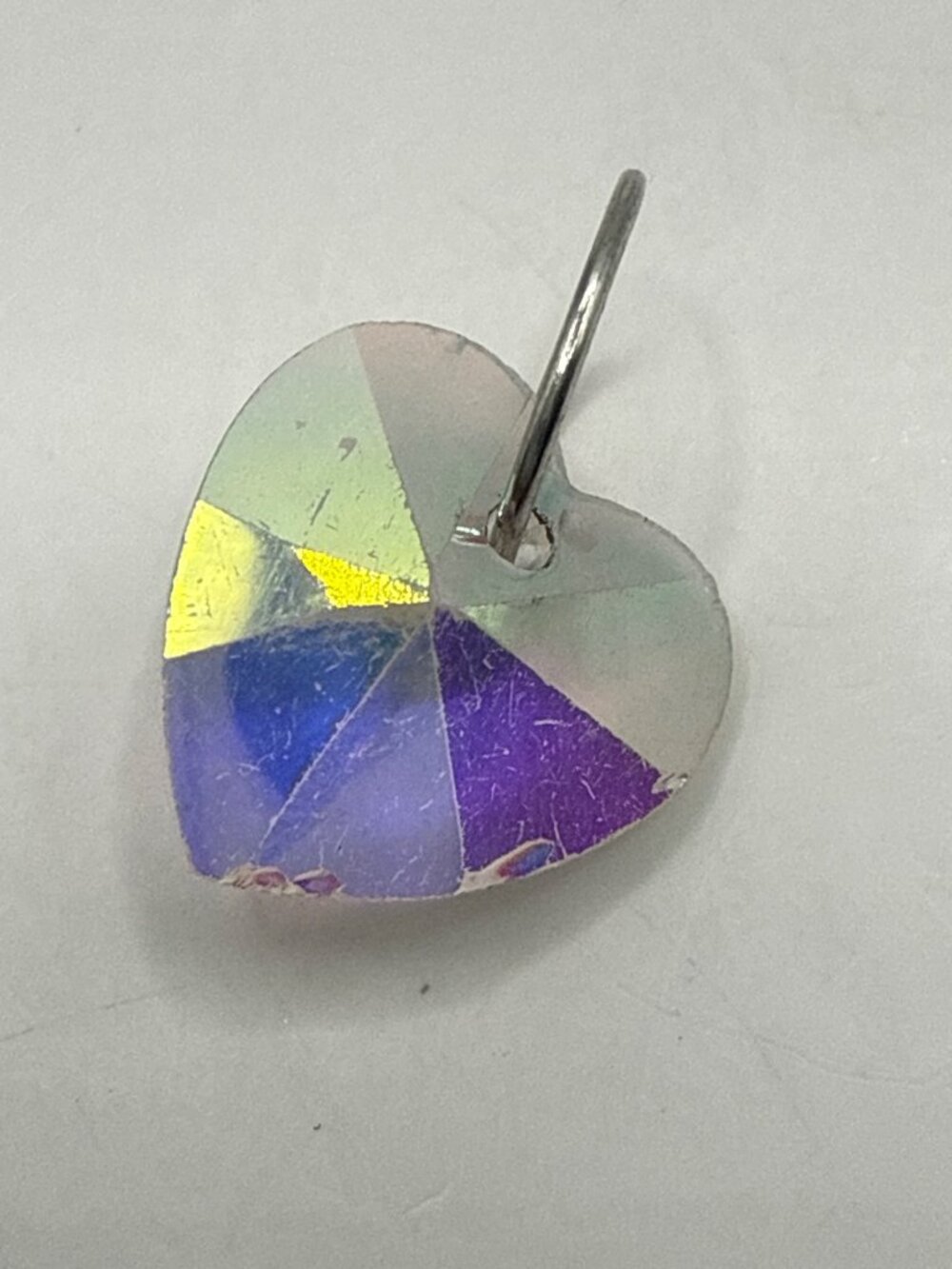 Vintage Iridescent Aurora Borealis Crystal Heart Pendant Y2K Fairycore Coquette